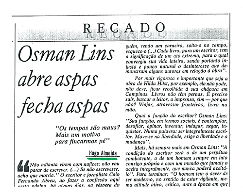 Osman Lins: abre aspas, fecha&nbsp;aspas