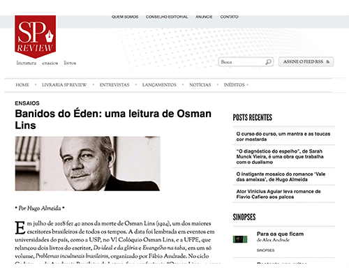 Artigos de Hugo Almeida sobre Osman Lins na&nbsp;internet