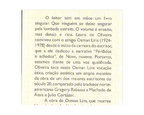 Osman Lins, vocação ética criação&nbsp;estética