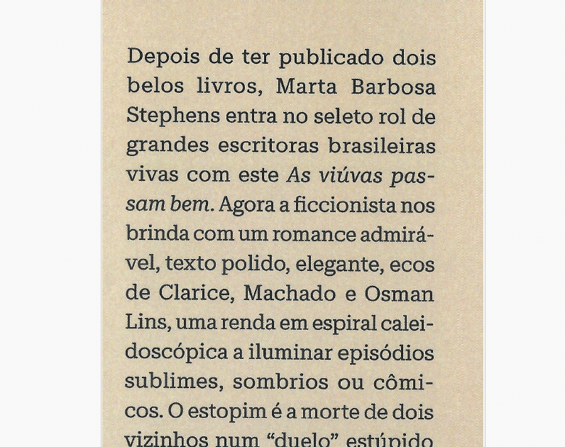 Orelha de “As viúvas passam&nbsp;bem”